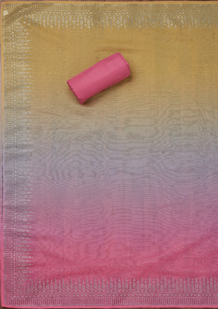 Pink Swarovski Tissue Unstitched Salwar Suit