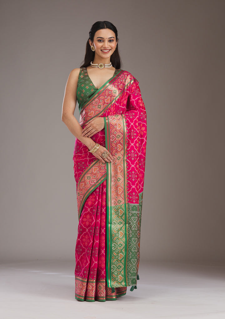 Pink Threadwork Art Silk Saree