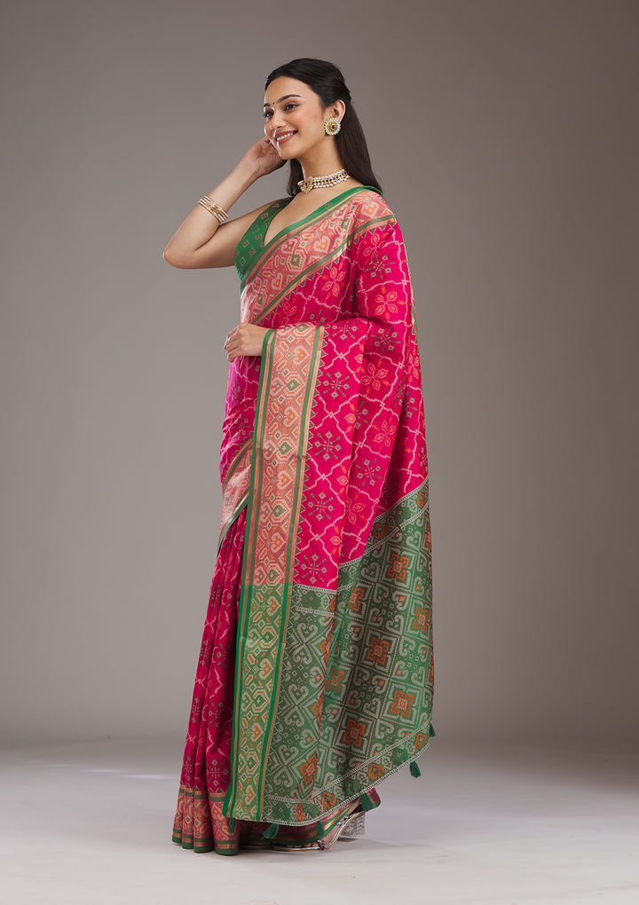 Pink Threadwork Art Silk Saree