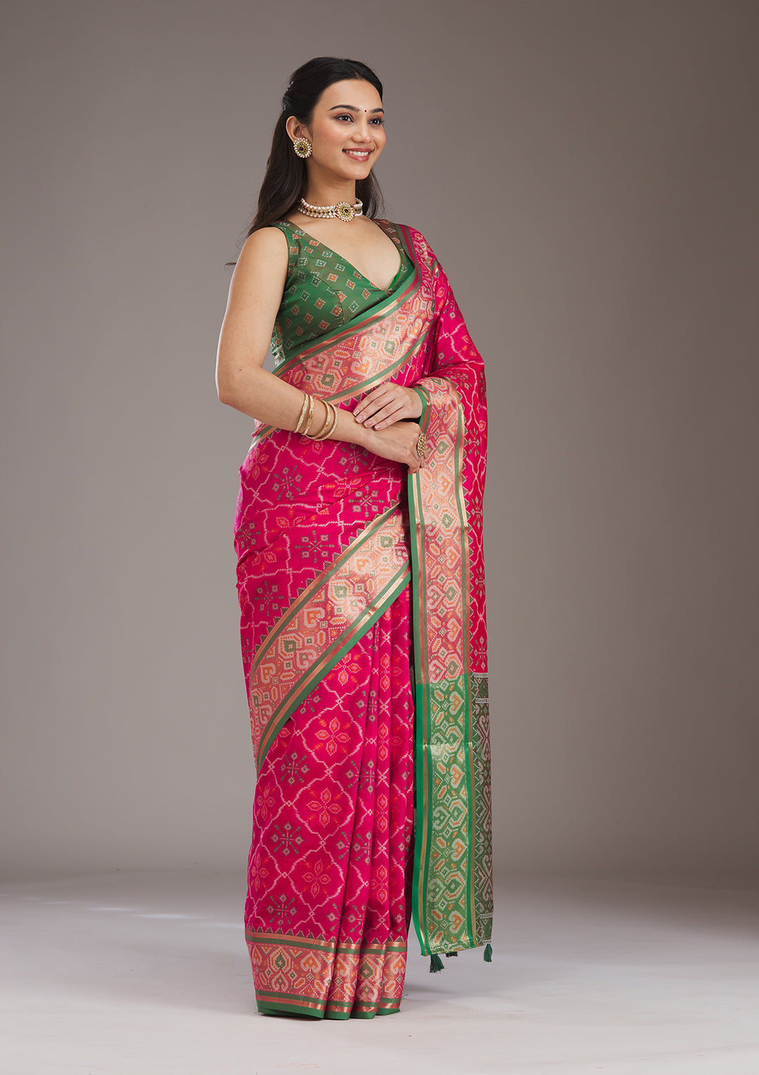 Pink Threadwork Art Silk Saree