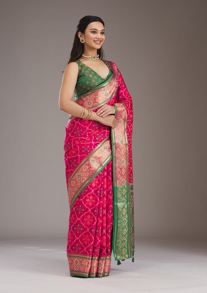 Pink Threadwork Art Silk Saree