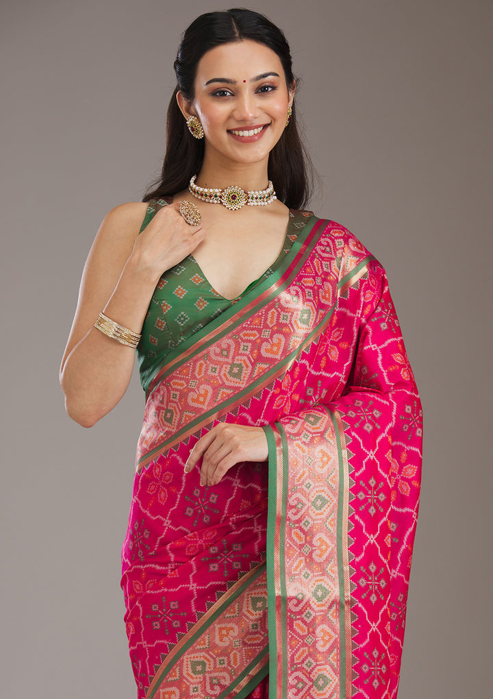 Pink Threadwork Art Silk Saree
