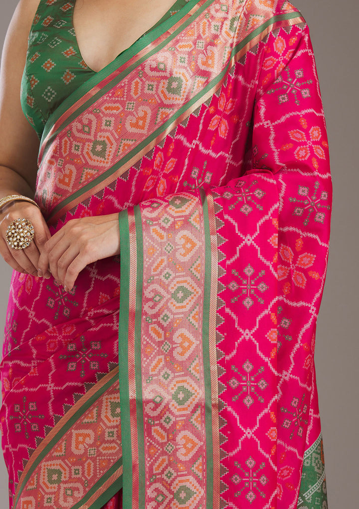 Pink Threadwork Art Silk Saree