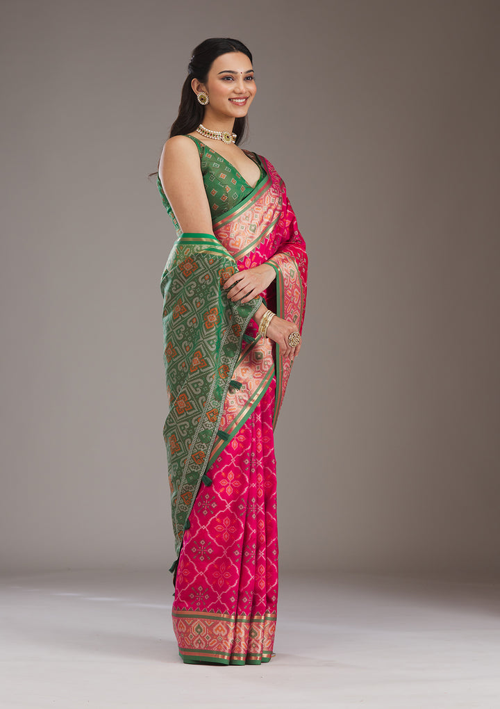 Pink Threadwork Art Silk Saree