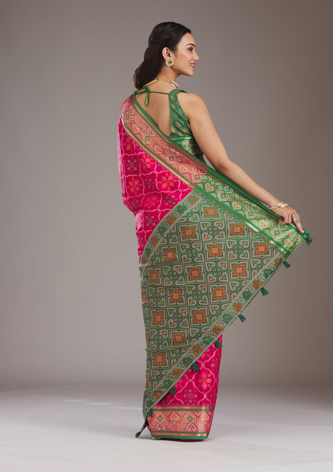 Pink Threadwork Art Silk Saree