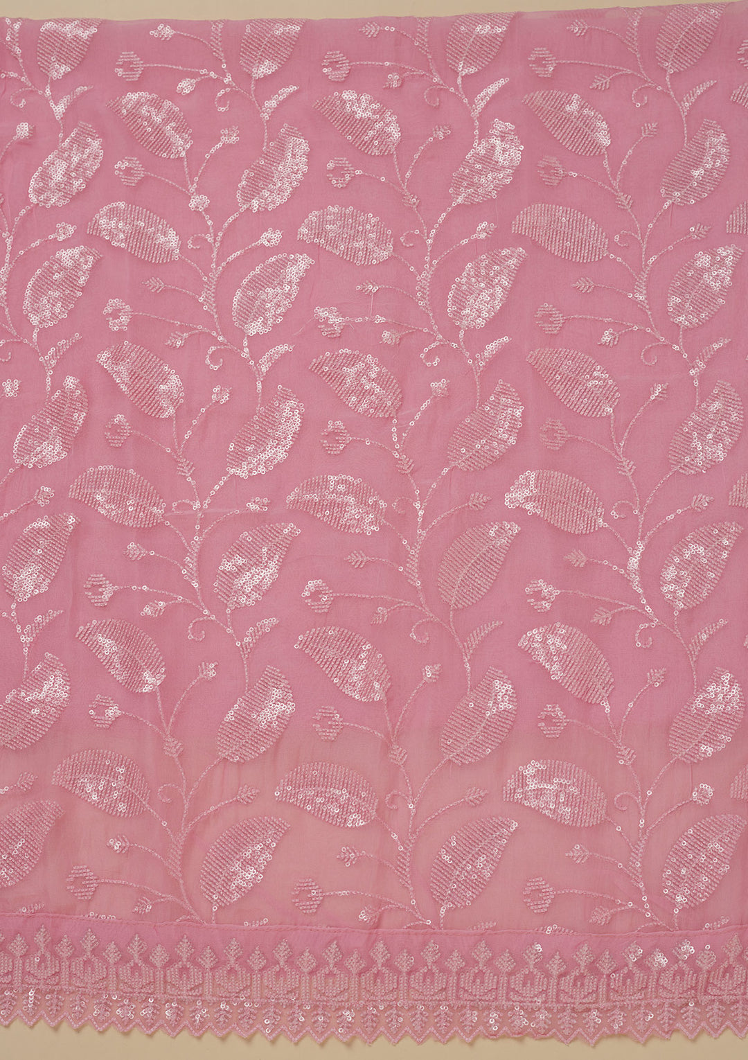 Pink Georgette Threadwork Unstitched Dress Material With Matching Bottom And Dupatta