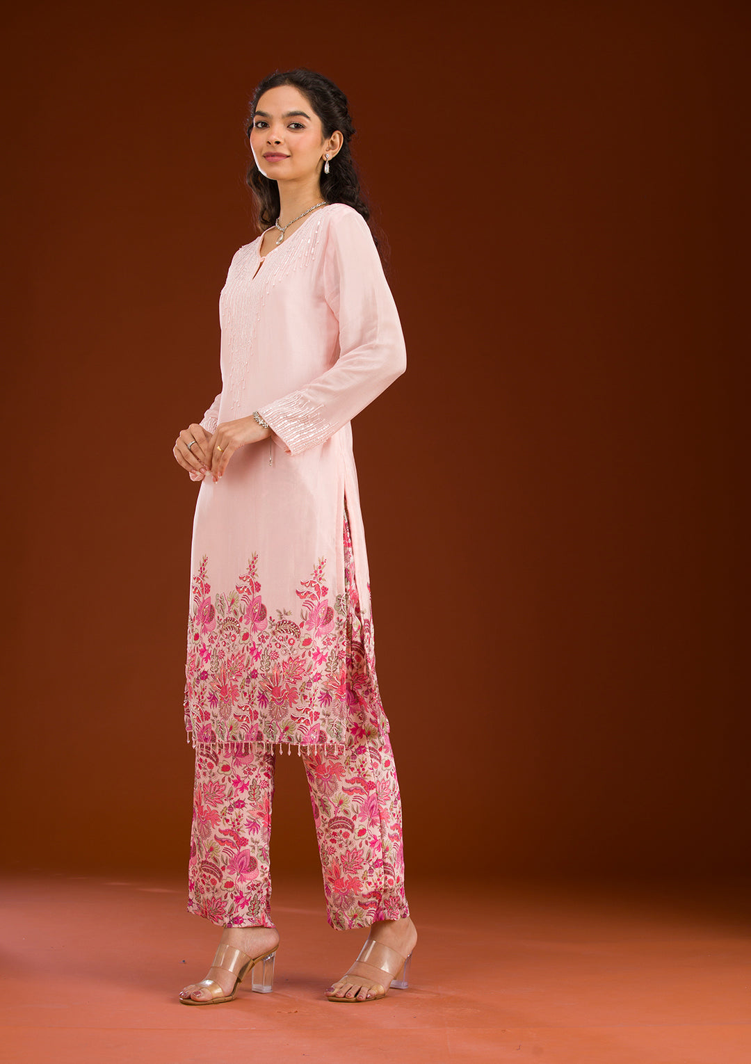 Koskii Crepe Pink Salwar Suit – Sequined Readymade Elegance