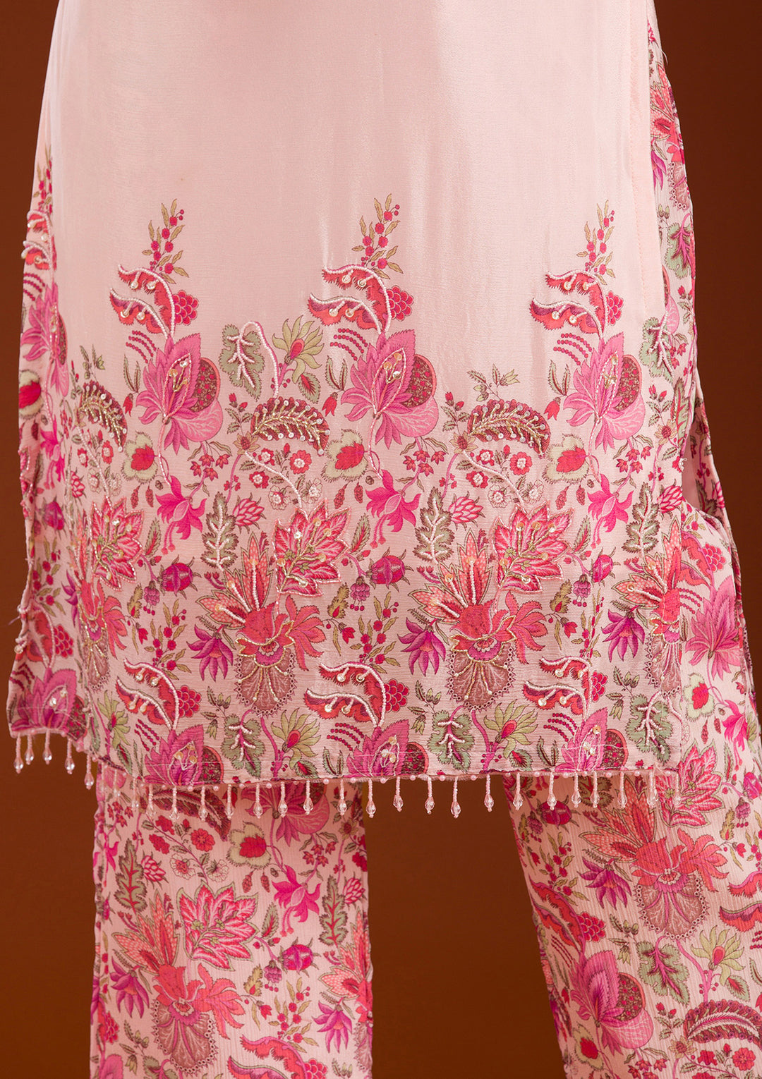 Koskii Crepe Pink Salwar Suit – Sequined Readymade Elegance