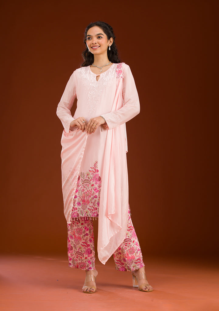 Koskii Crepe Pink Salwar Suit – Sequined Readymade Elegance