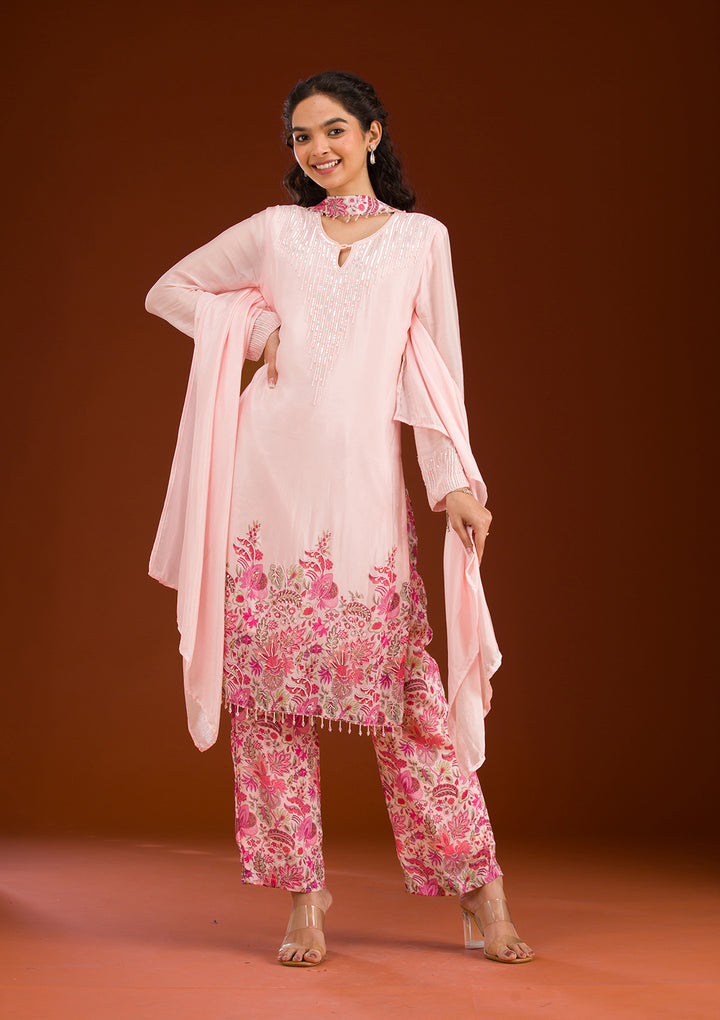 Koskii Crepe Pink Salwar Suit – Sequined Readymade Elegance