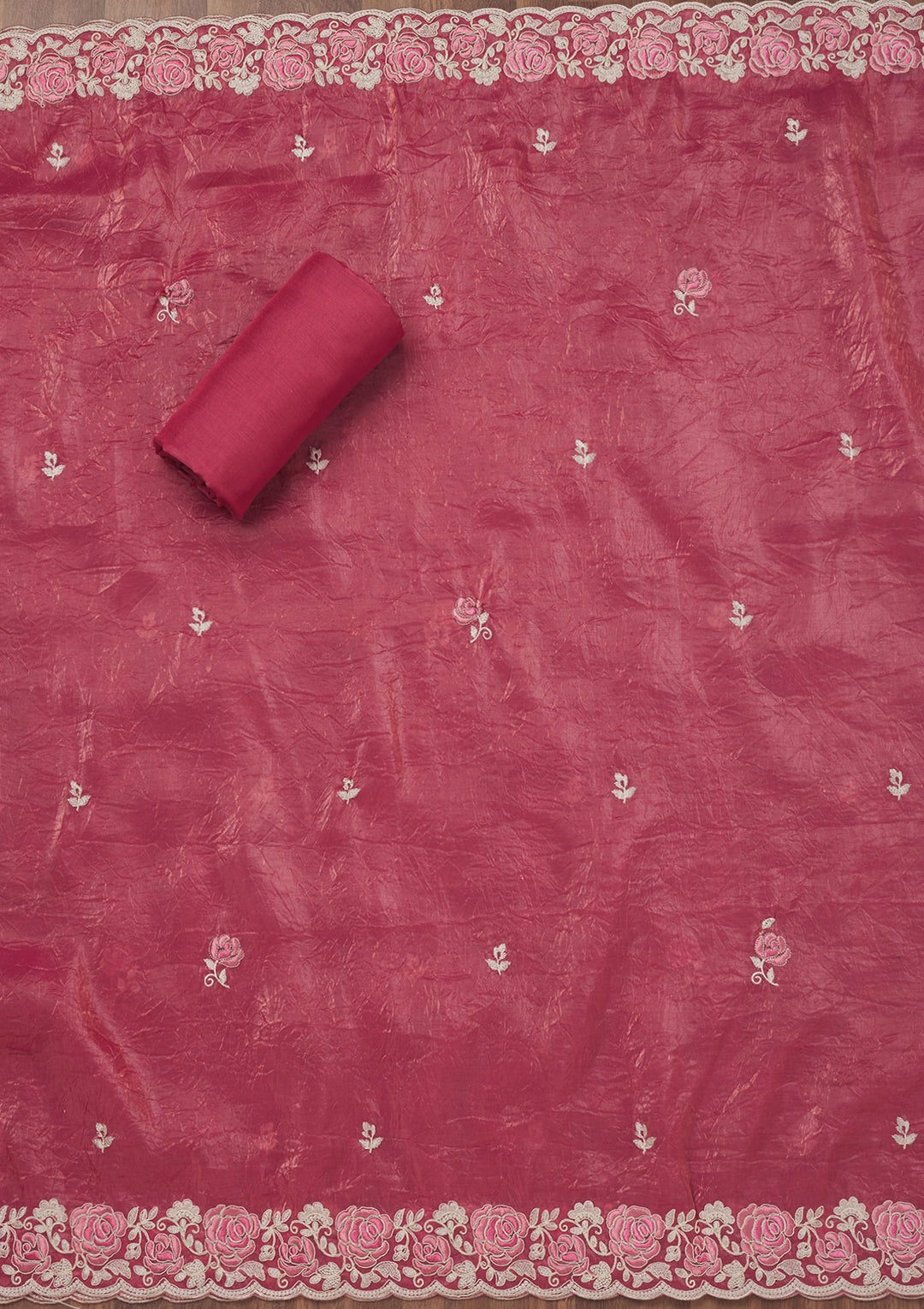 Koskii Semi Crepe Pink Salwar Suit – Unstitched with Elegant Threadwork