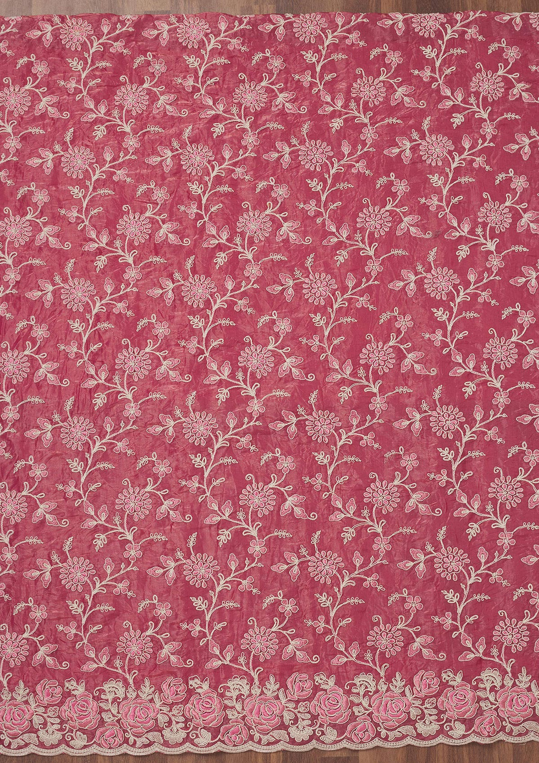 Koskii Semi Crepe Pink Salwar Suit – Unstitched with Elegant Threadwork