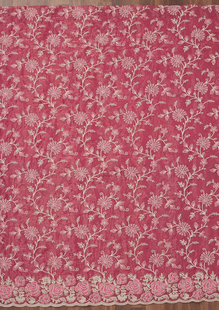 Koskii Semi Crepe Pink Salwar Suit – Unstitched with Elegant Threadwork