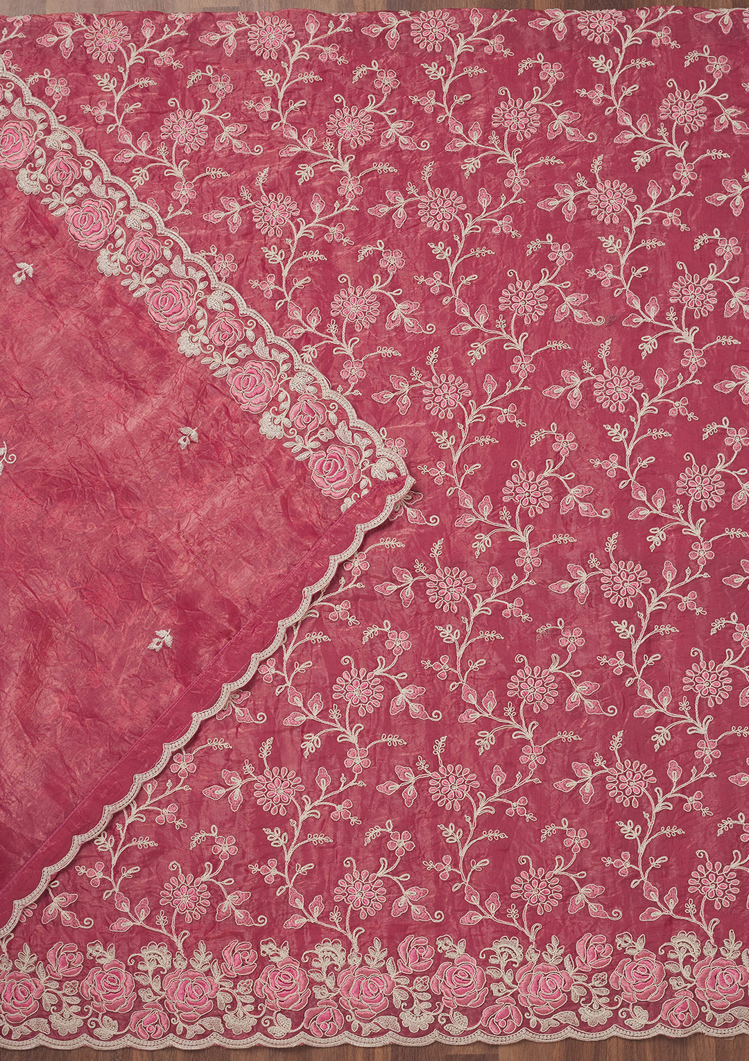 Koskii Semi Crepe Pink Salwar Suit – Unstitched with Elegant Threadwork