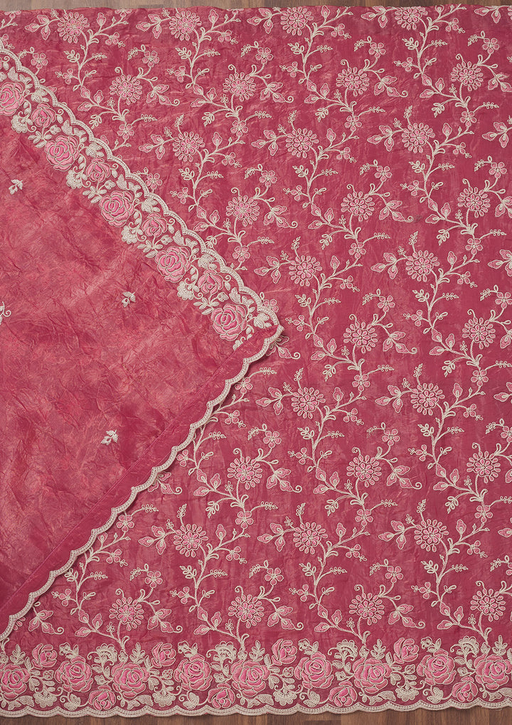 Koskii Semi Crepe Pink Salwar Suit – Unstitched with Elegant Threadwork