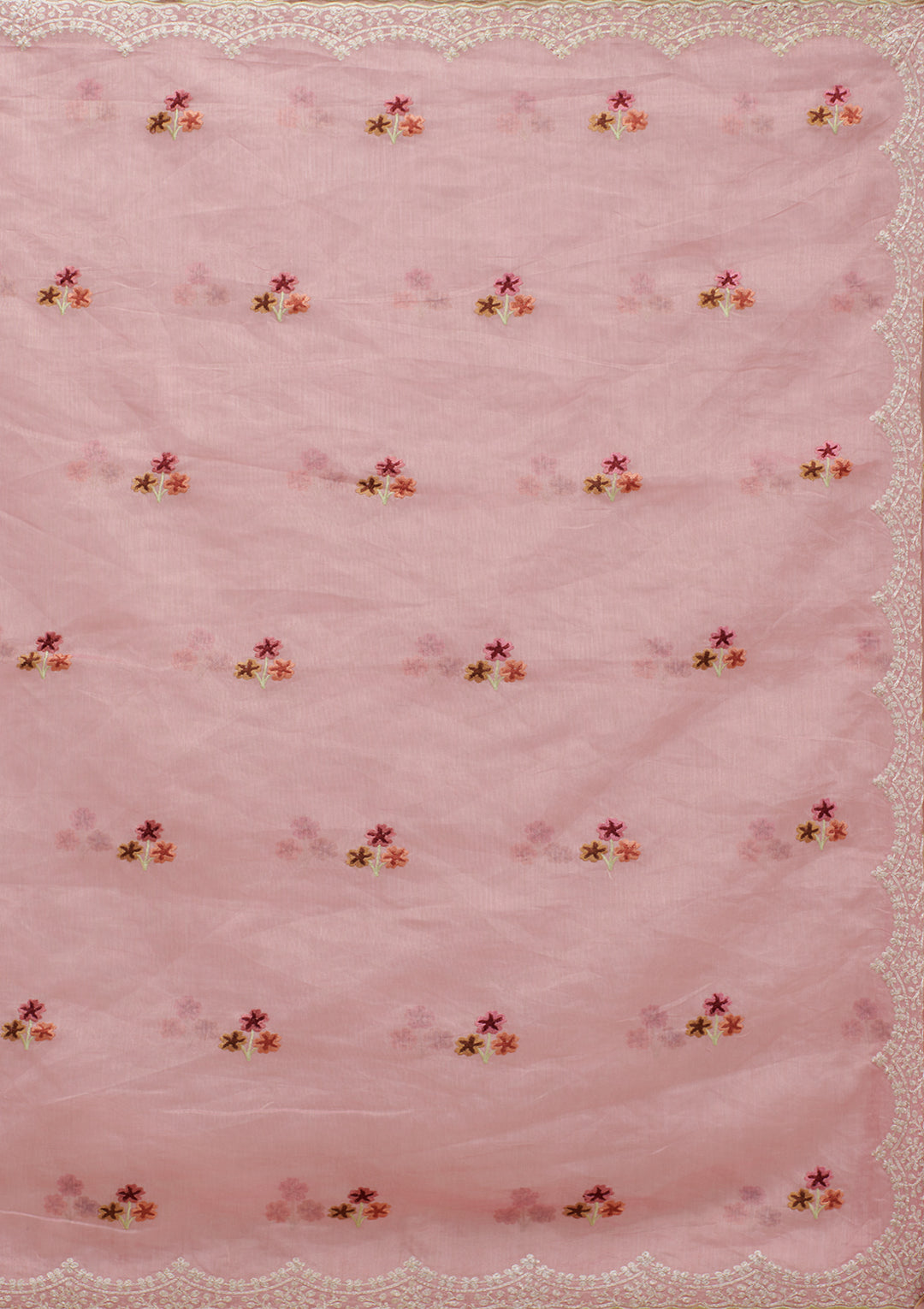 Pink Organza Gold Zariwork Saree With Matching Blouse Piece