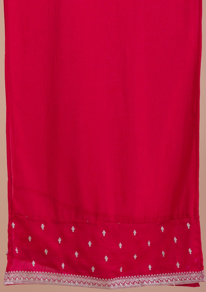Pink Zariwork Art Silk Readymade Salwar Suit
