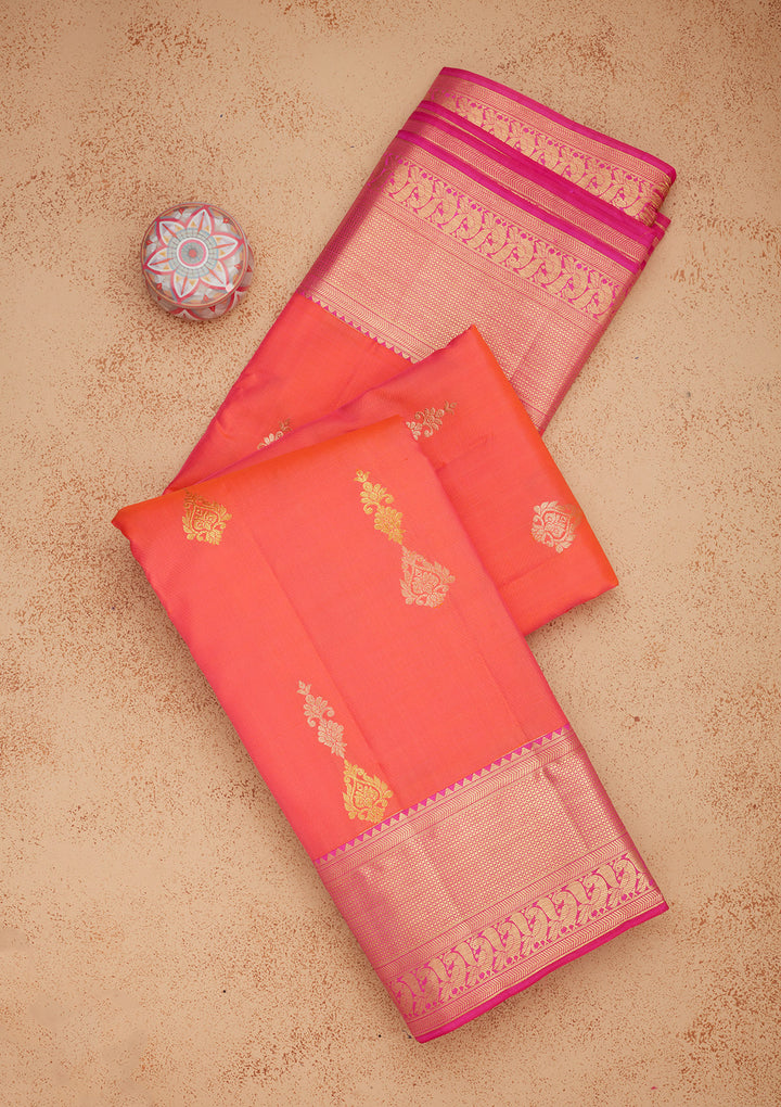 Pink Silk Buti Gold Zariwork Saree With Matching Blouse Piece