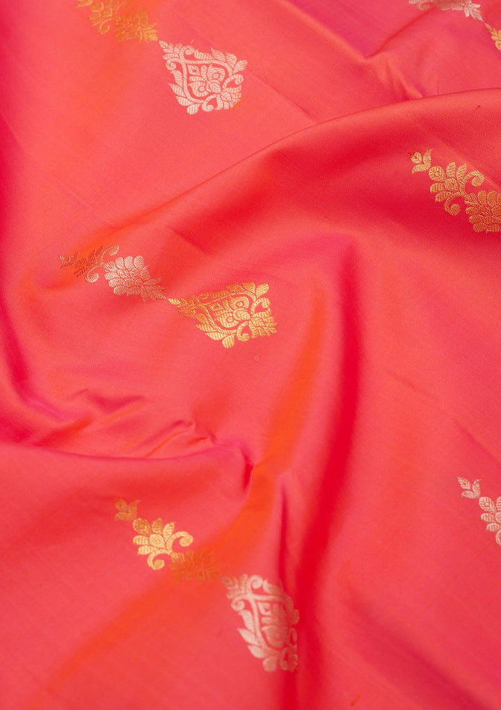Pink Silk Buti Gold Zariwork Saree With Matching Blouse Piece