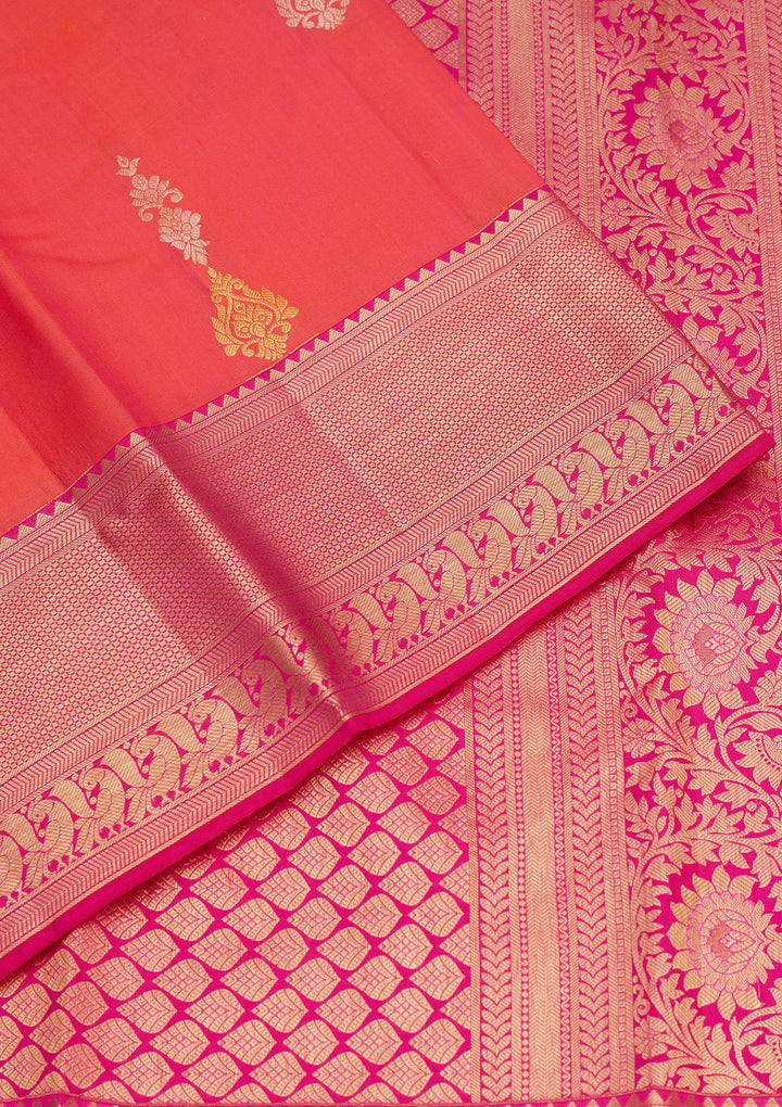 Pink Silk Buti Gold Zariwork Saree With Matching Blouse Piece