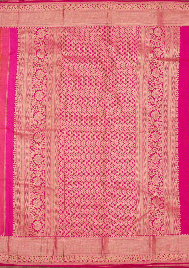 Pink Silk Buti Gold Zariwork Saree With Matching Blouse Piece
