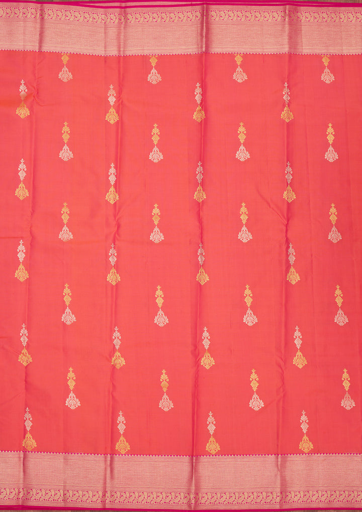 Pink Silk Buti Gold Zariwork Saree With Matching Blouse Piece
