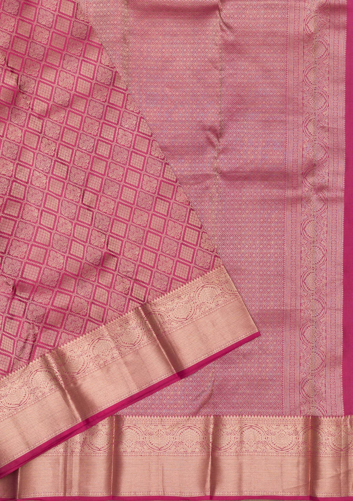 Pink Pure Silk Jaal Zariwork Saree With Matching Blouse Piece