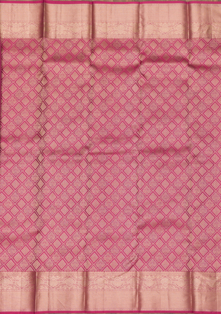 Pink Pure Silk Jaal Zariwork Saree With Matching Blouse Piece