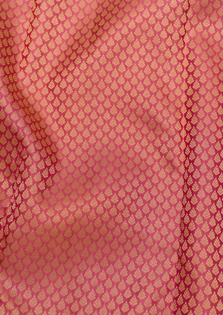 Pink Silk Jaal Gold Zariwork Saree With Matching Blouse Piece