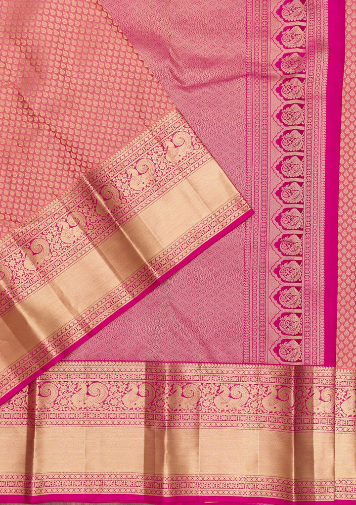 Pink Silk Jaal Gold Zariwork Saree With Matching Blouse Piece