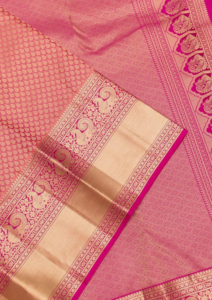 Pink Silk Jaal Gold Zariwork Saree With Matching Blouse Piece