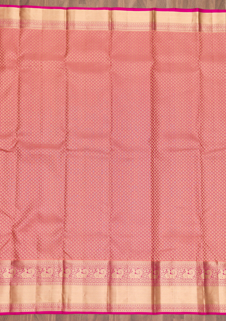 Pink Silk Jaal Gold Zariwork Saree With Matching Blouse Piece