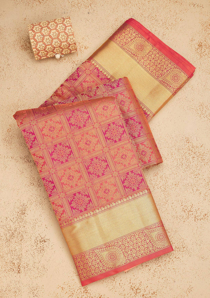 Pink Silk Jaal Saree With Matching Blouse Piece
