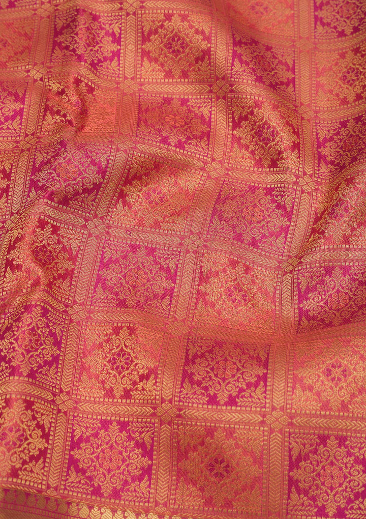 Pink Silk Jaal Saree With Matching Blouse Piece