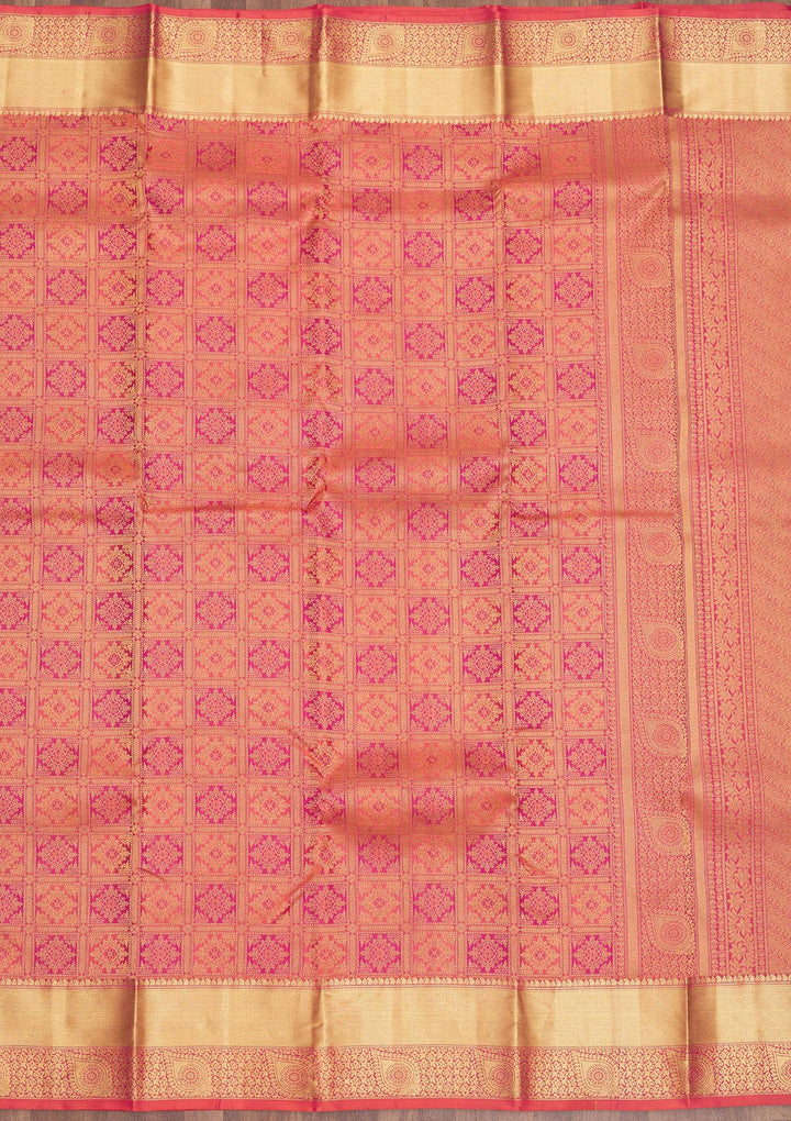 Pink Silk Jaal Saree With Matching Blouse Piece