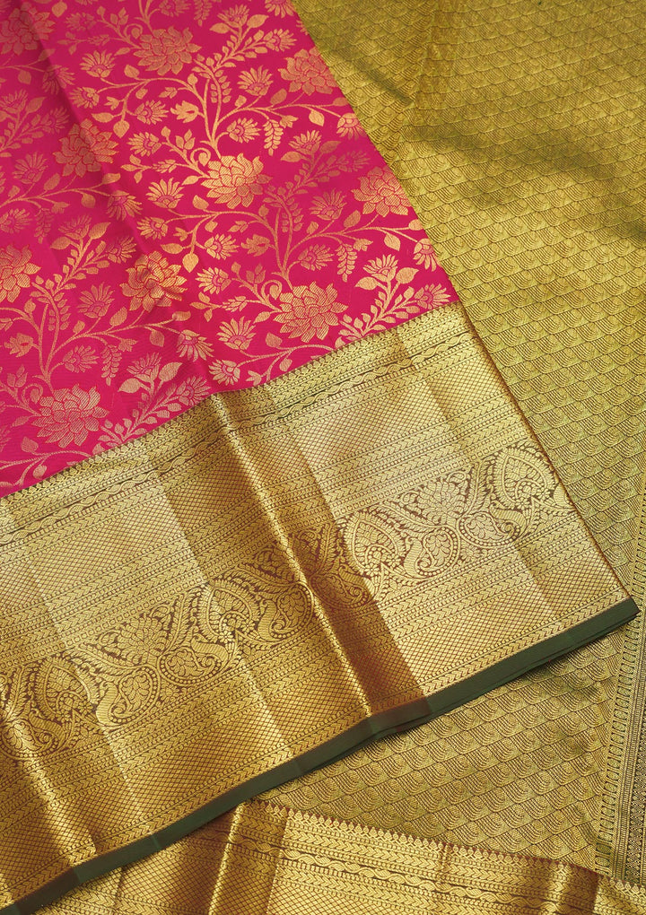 Pink Silk Jaal Gold Zariwork Saree With Matching Blouse Piece