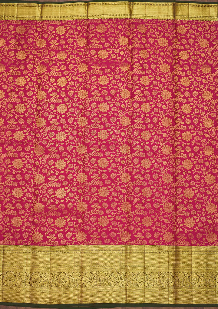 Pink Silk Jaal Gold Zariwork Saree With Matching Blouse Piece