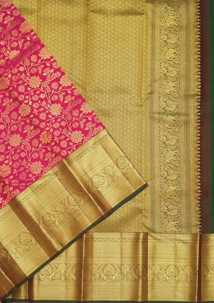 Pink Silk Jaal Gold Zariwork Saree With Matching Blouse Piece