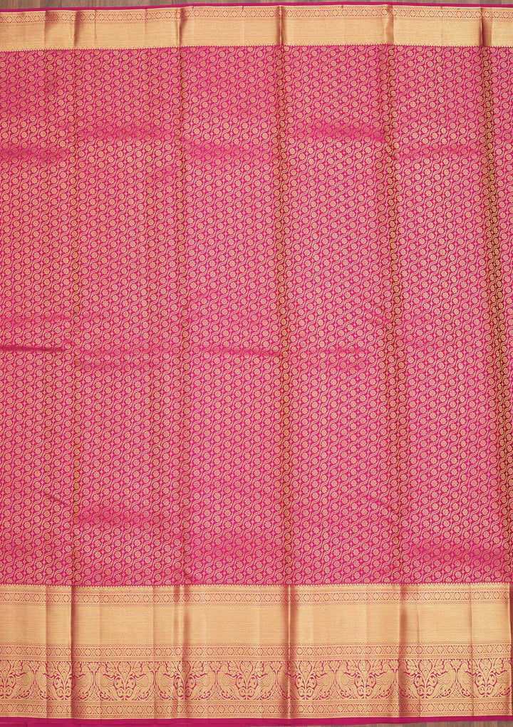Pink Silk Jaal Gold Zariwork Saree With Matching Blouse Piece