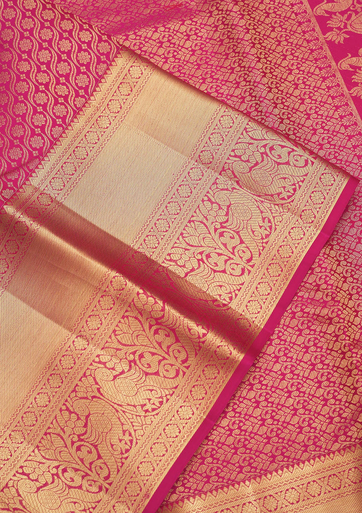Pink Silk Jaal Gold Zariwork Saree With Matching Blouse Piece