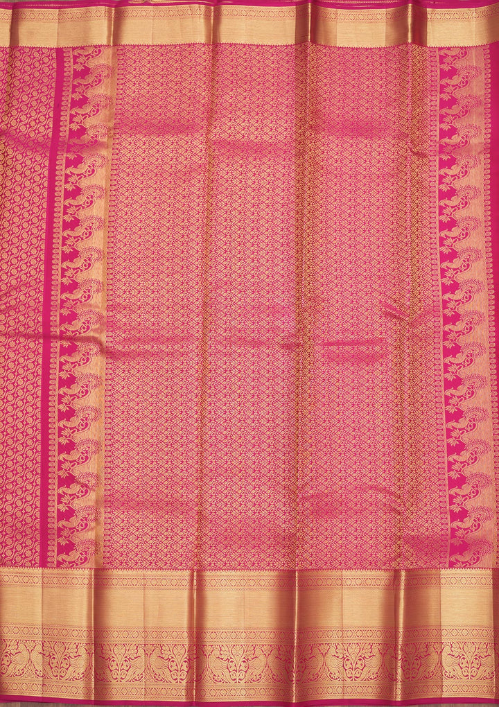 Pink Silk Jaal Gold Zariwork Saree With Matching Blouse Piece