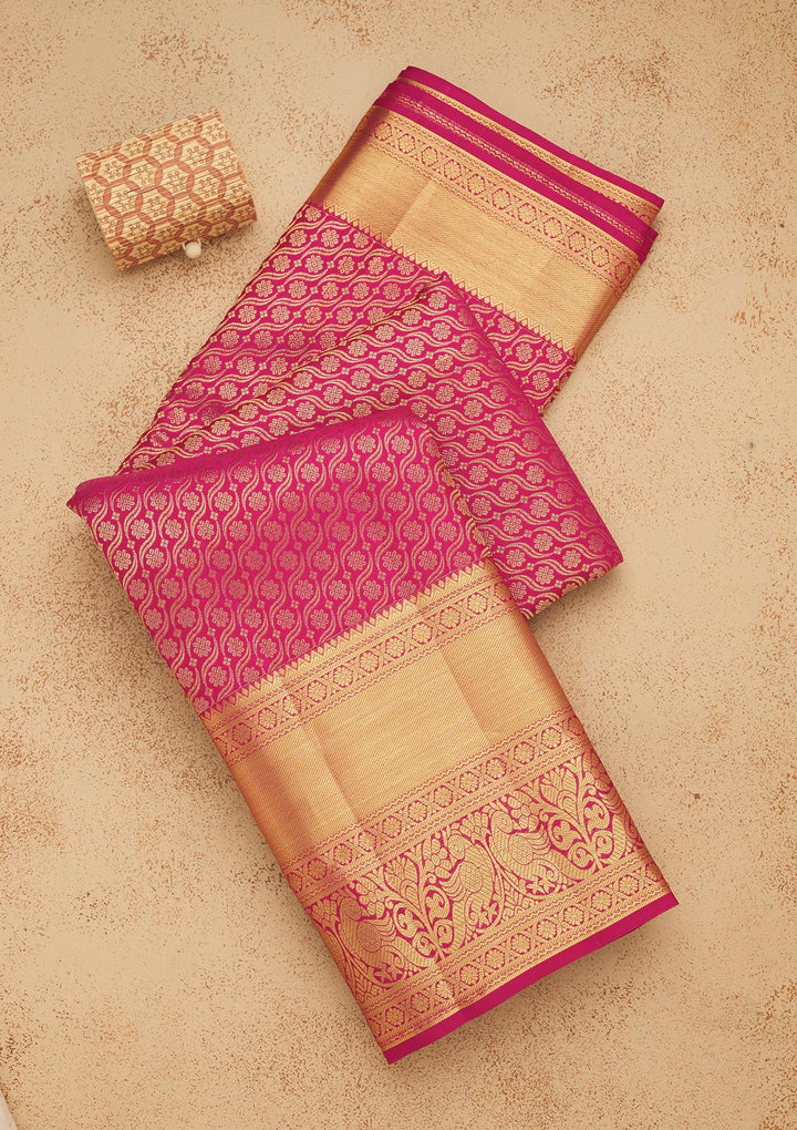 Pink Silk Jaal Gold Zariwork Saree With Matching Blouse Piece