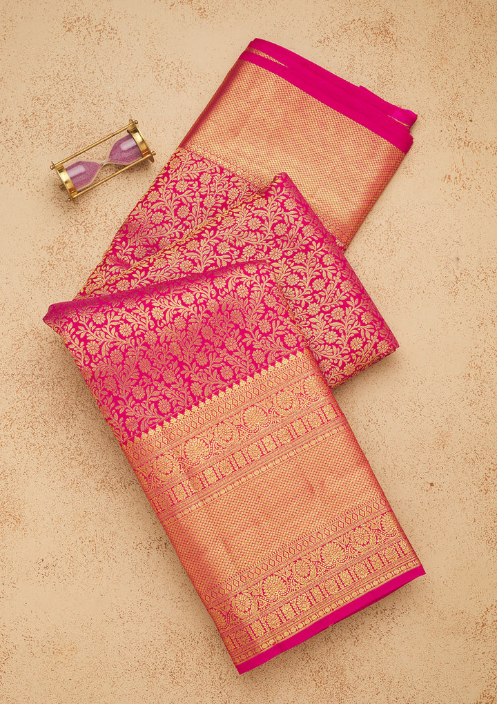 Pink Silk Jaal Gold Zariwork Saree With Matching Blouse Piece