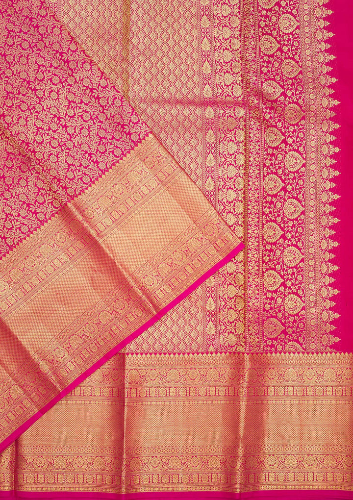 Pink Silk Jaal Gold Zariwork Saree With Matching Blouse Piece