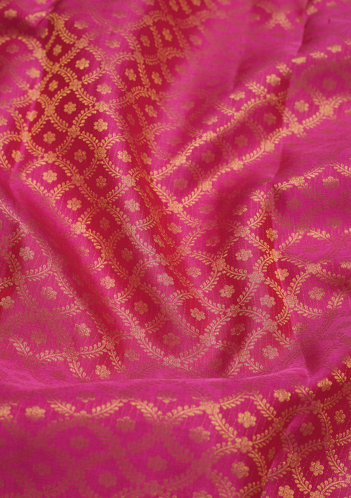 Pink Silk Jaal Gold Zariwork Saree With Matching Blouse Piece