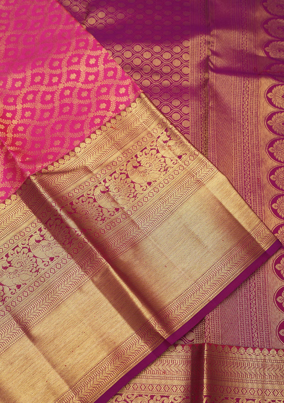 Pink Silk Jaal Gold Zariwork Saree With Matching Blouse Piece