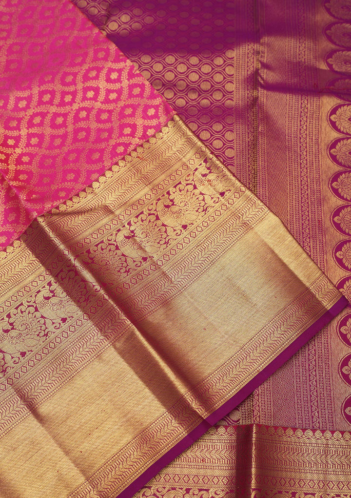 Pink Silk Jaal Gold Zariwork Saree With Matching Blouse Piece