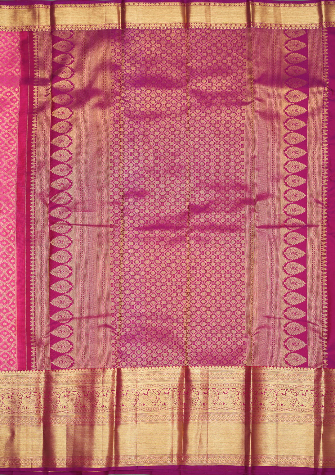 Pink Silk Jaal Gold Zariwork Saree With Matching Blouse Piece