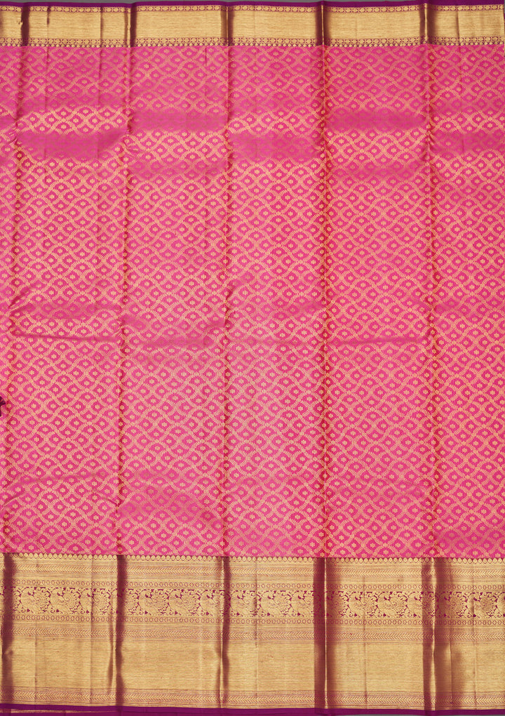 Pink Silk Jaal Gold Zariwork Saree With Matching Blouse Piece