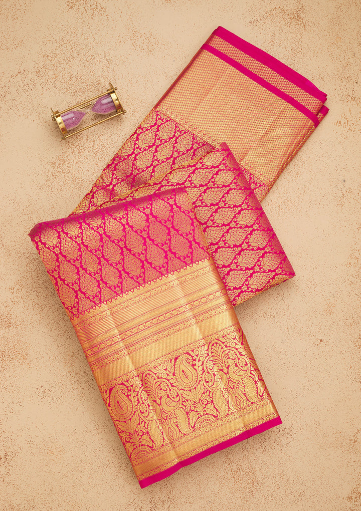 Pink Silk Jaal Gold Zariwork Saree With Matching Blouse Piece